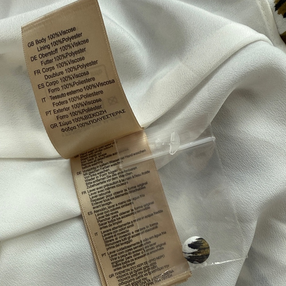 NWT Scotch & Soda White Green Brown Long Sleeve V Neck Dress S - Picture 8 of 9